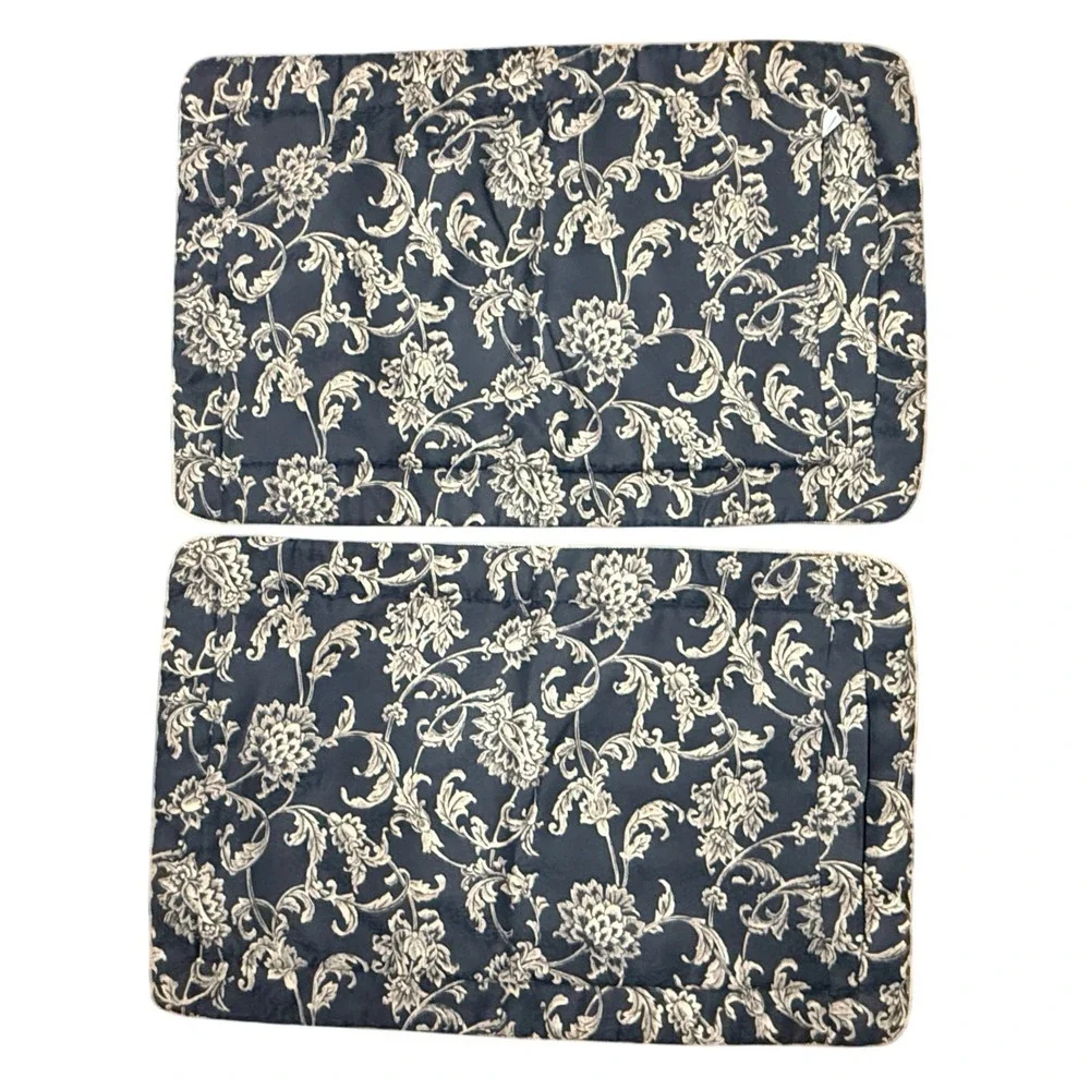 Croscill King Pillow Shams Throw Pillow Navy‎ Gold Damask Set Hollywood Regency